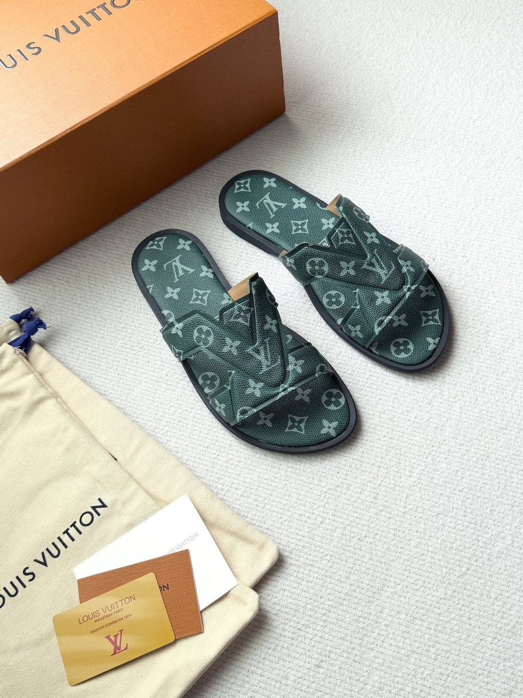 Louis Vuitton Dark Teal Monogram Slide Sandals - Dark Teal Green